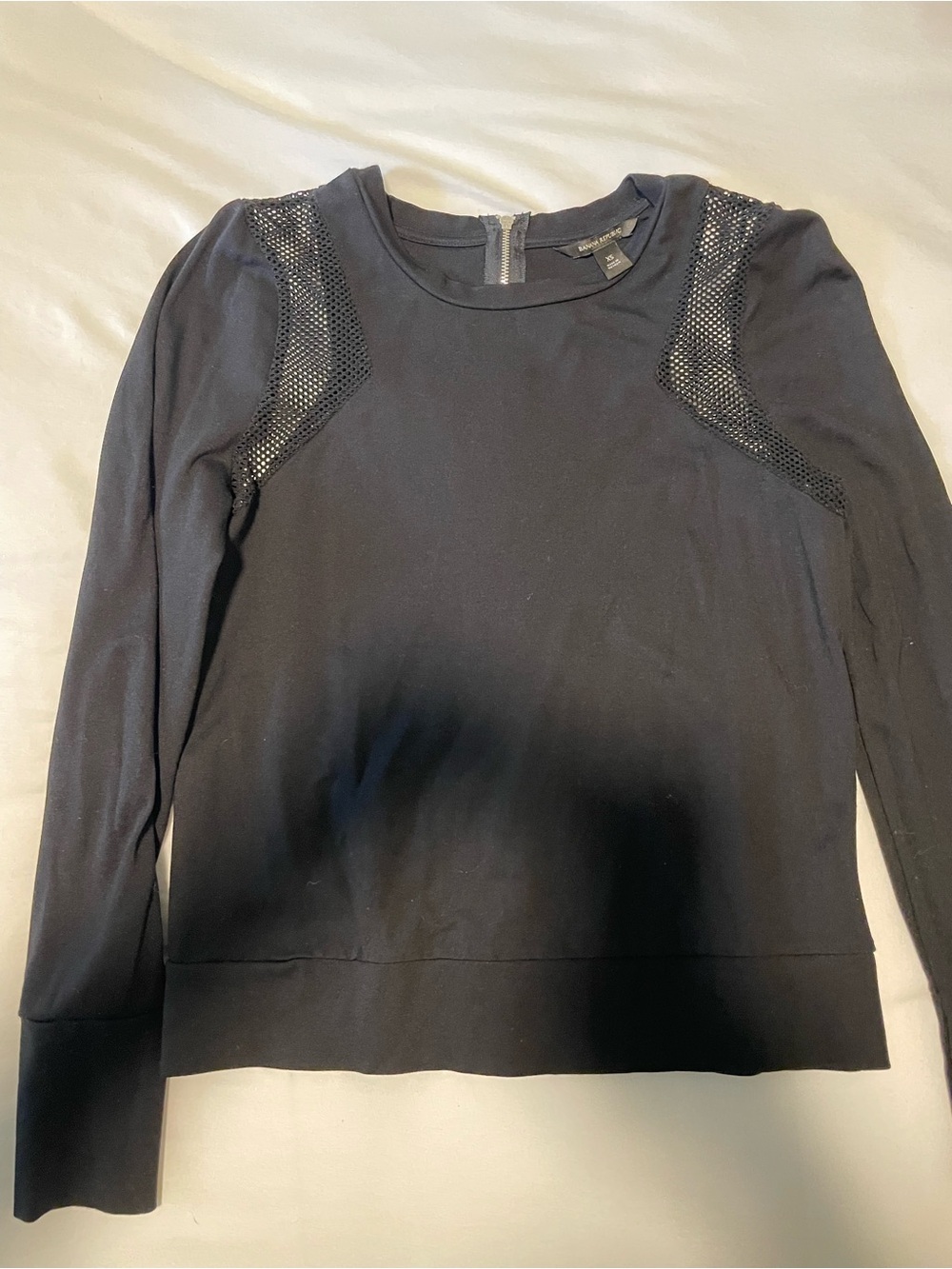Banana Republic Black Long Sleeve Top with Mesh Shoulder Panels